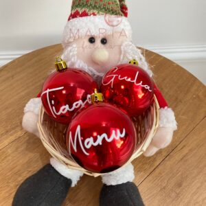 Enfeite de árvore de Natal personalizado – Bola branca ou vermelha com nome ou palavras especiais.