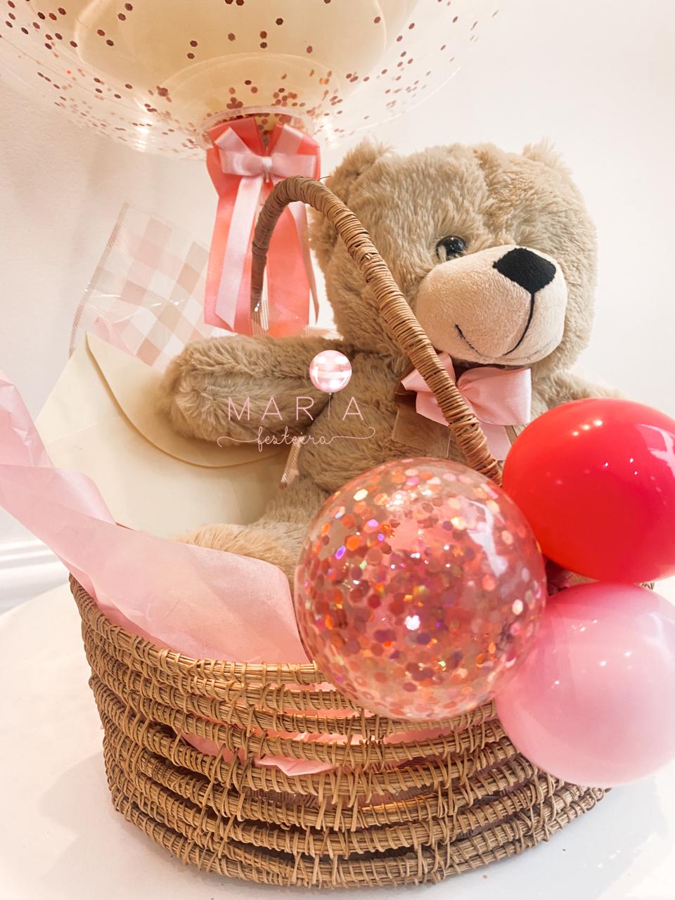 CESTA ACONCHEGO – Presente de maternidade na cesta, com pelúcia e balão personalizado - Image 3